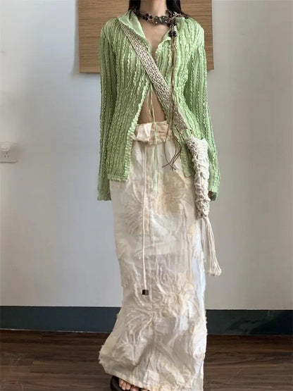 Green Vintage Long Sleeve Blouse