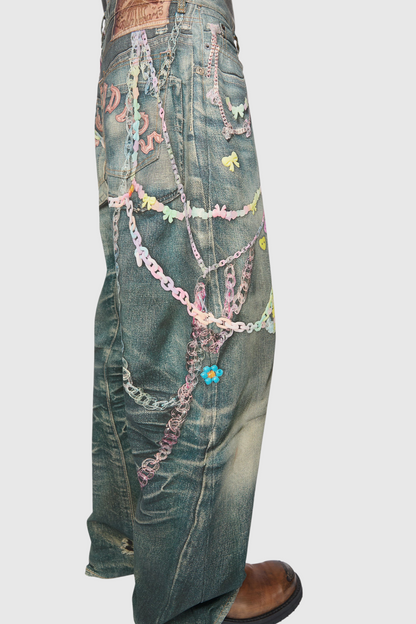Yenpha Chain Print Wide Jeans