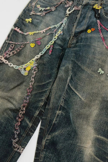 Yenpha Chain Print Wide Jeans