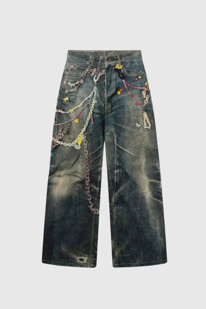 Yenpha Chain Print Wide Jeans