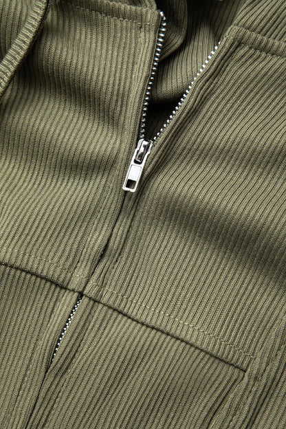 Yoko Green Hooded Zipper Long Sleeve Knit Top