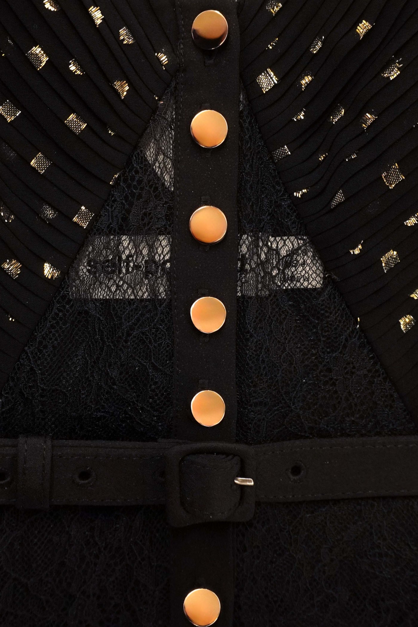 Yulaia Lace Dot Belted Pleated Maxi Dress