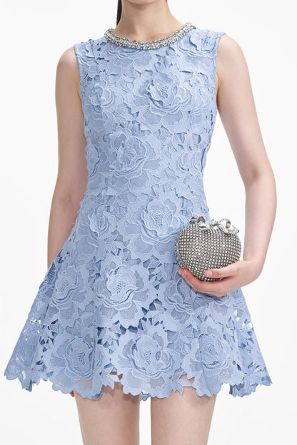 Yuriy Crystal Embellished Floral Lace Mini Dress