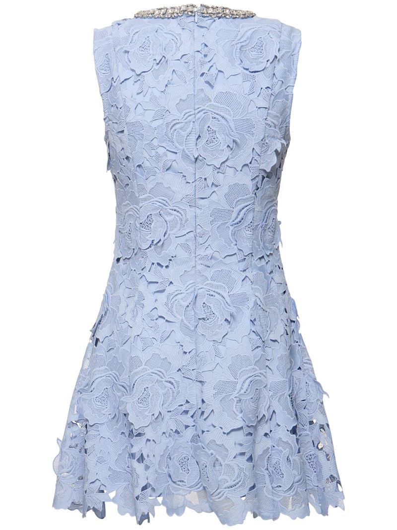 Yuriy Crystal Embellished Floral Lace Mini Dress