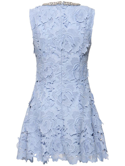 Yuriy Crystal Embellished Floral Lace Mini Dress
