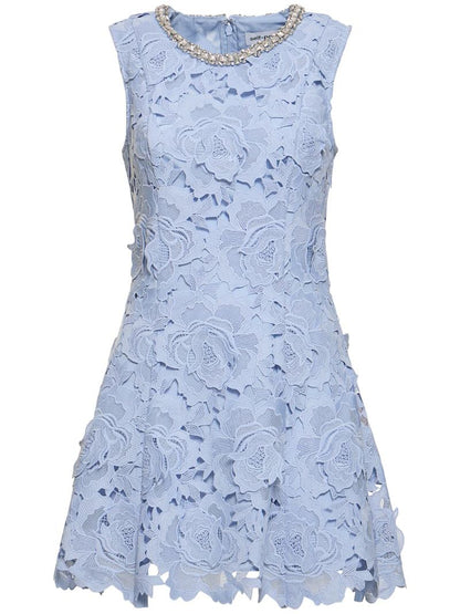 Yuriy Crystal Embellished Floral Lace Mini Dress