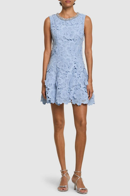 Yuriy Crystal Embellished Floral Lace Mini Dress
