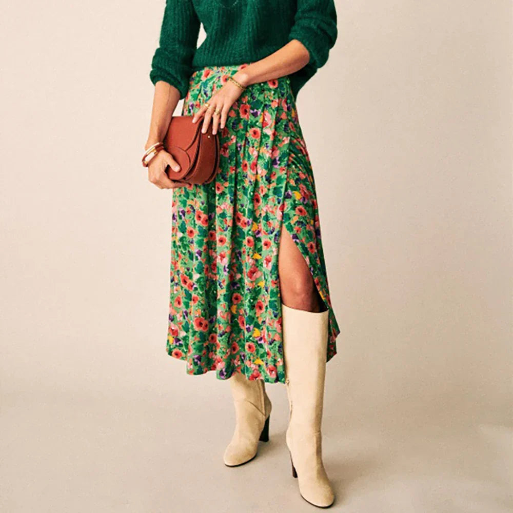 ZESSAM Flower Graphic Print High Waist Midi Casual Lady Skirt