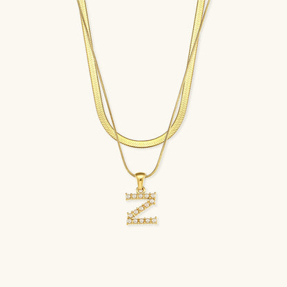 Opal Charm - Layered Gold Initial Necklace