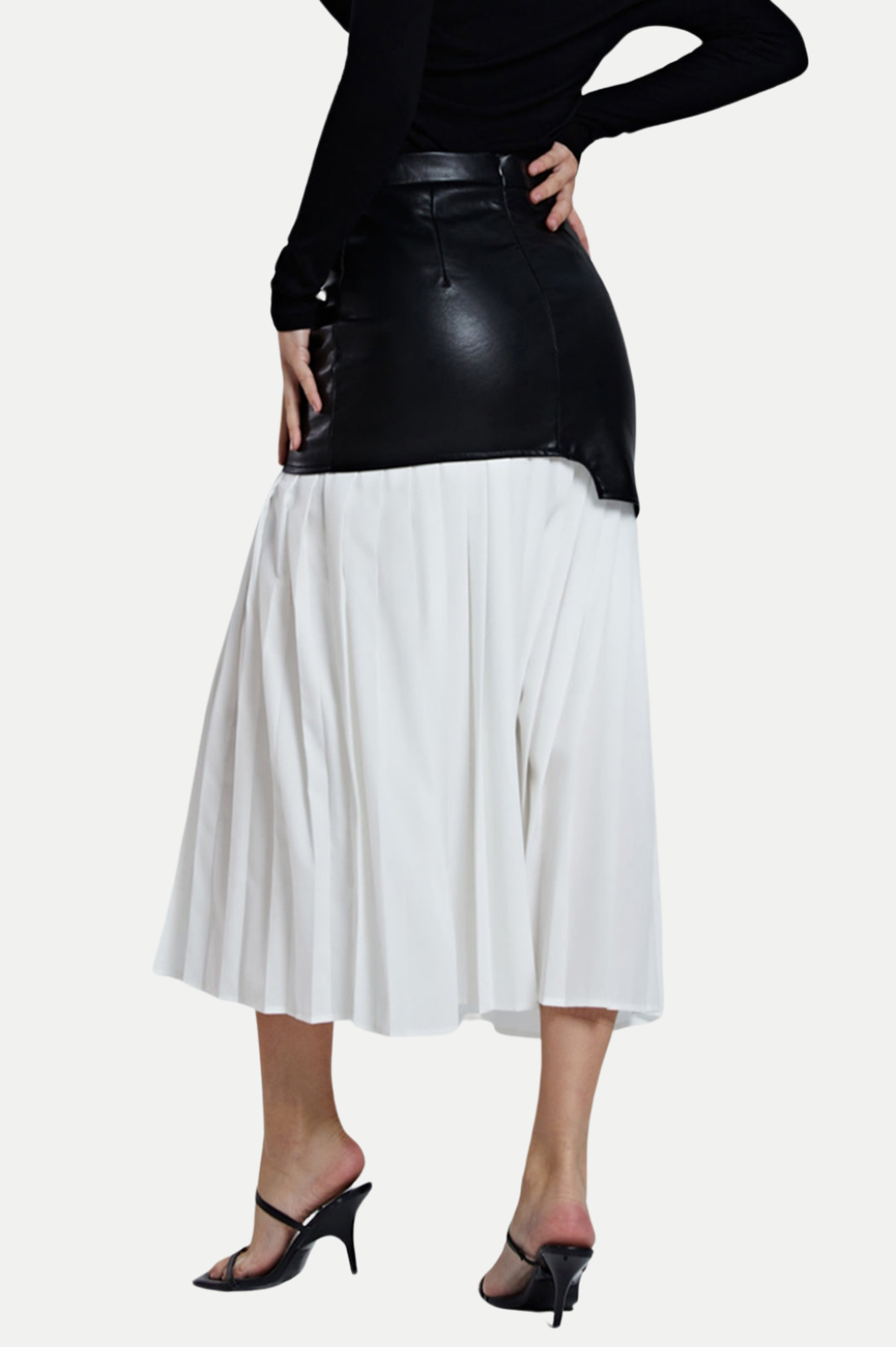 Zenobia Pleated Leather Midi Skirt - White
