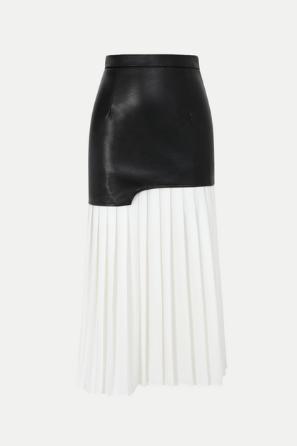 Zenobia Pleated Leather Midi Skirt - White