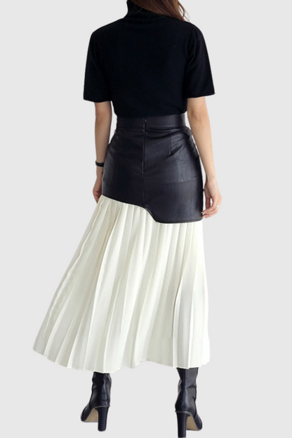 Zenobia Pleated Leather Midi Skirt - White