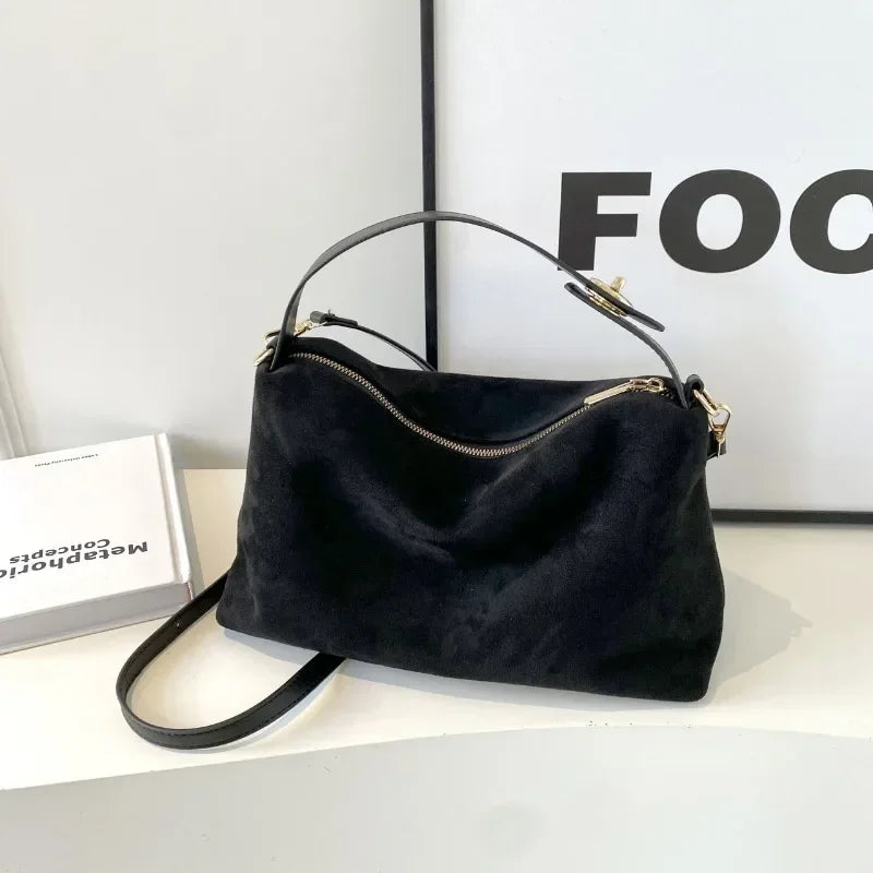 Zip Solid Sewing Thread PU High Capacity Shoulder Handbag