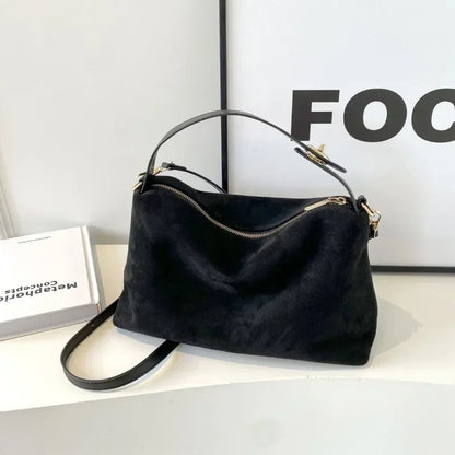 Zip Solid Sewing Thread PU High Capacity Shoulder Handbag
