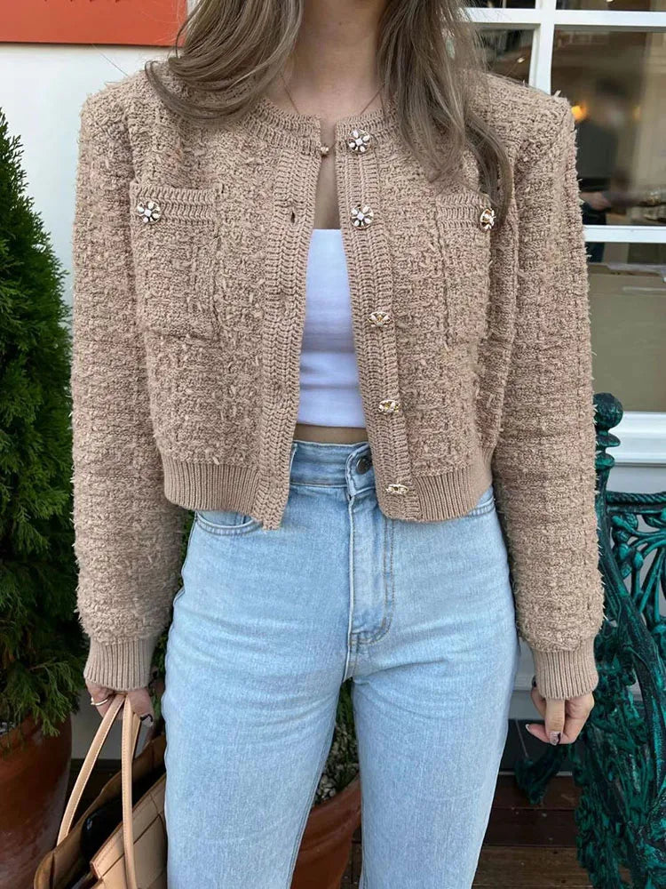 Retro Single Breasted O-Neck Knit Cardigan