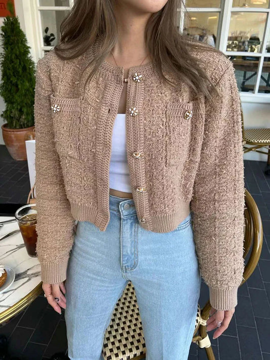 Retro Single Breasted O-Neck Knit Cardigan