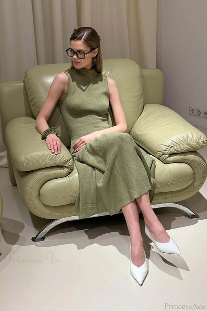 A Line Knit Fitted Maxi Dress