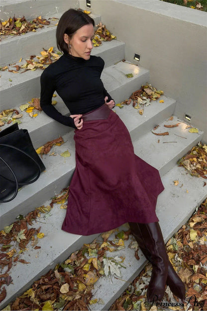 A-Line Maxi Suede Skirt