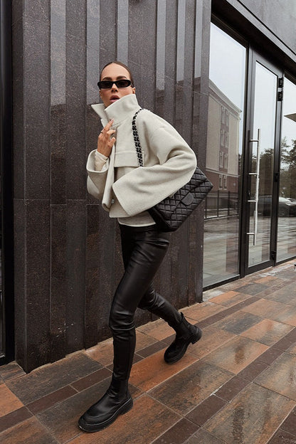 Beige Wool Blend Loose Jacket