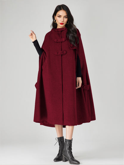 Wool Blend Cape Coat For Women Hooded Gray Oversized Long Poncho Outerwear 2026
