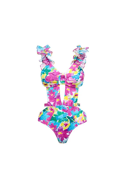 Cutout One Piece Swimsuit Set with Cover Up