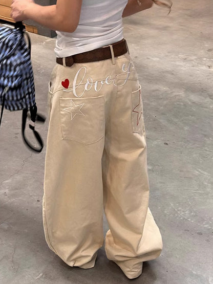 Retro Star Letter Embroidery Boyfriend Jeans