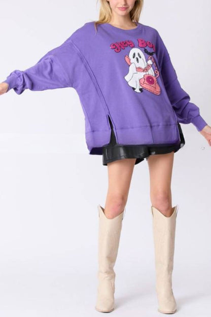 Halloween Cartoon Ghost Sequined Sweatshirt Casual Top