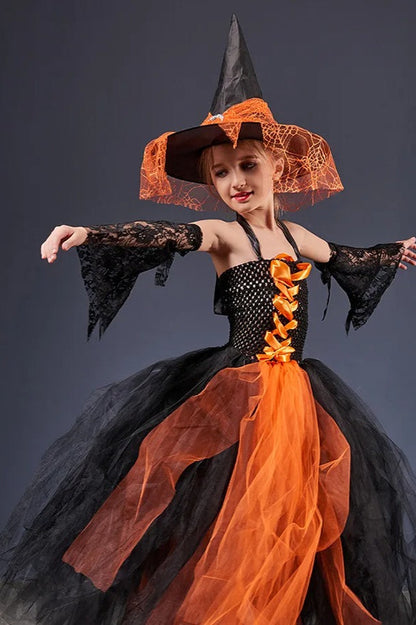 Witch Tulle Maxi Dress Kid Halloween Costume