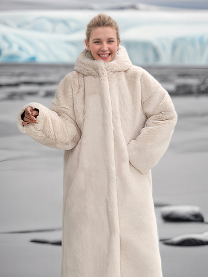 Faux Fur Coats For Women Hooded Winter Eco-friendly Long Jacket 2026