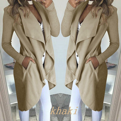 Fashion Solid Color Lapel Slim Long Windbreaker Jacket