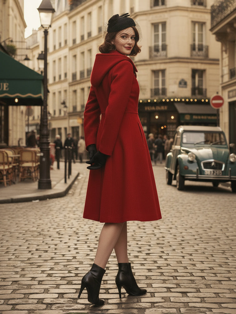 Vintage Hooded A-line Double-breasted Woolen Midi Coat For Women 2026