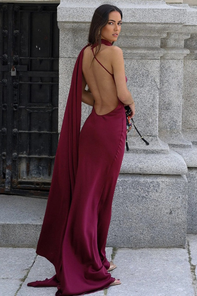 Solid Simple Elegant Tie Strap Sexy Maxi Dress