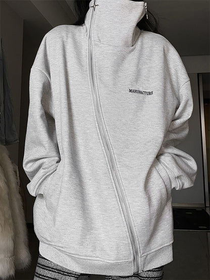 Irregular Design Star Badge Decor Zip Up Sweatshirt