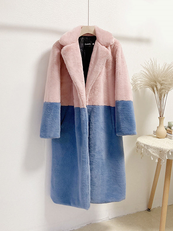 Faux Fur Coats For Women Two Tone Long Eco-friendly Fur Coat