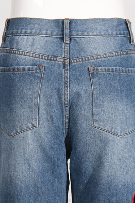 High Waist Heart Cutout Straight Jean