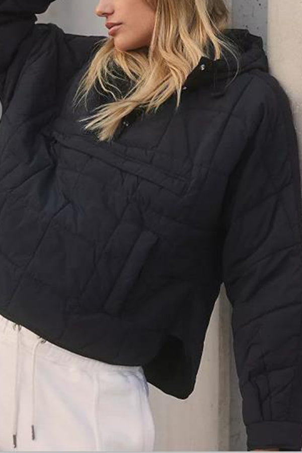 Solid Color Hooded Padded Foldable Padded Pullover Pocket Long Sleeve Jacket