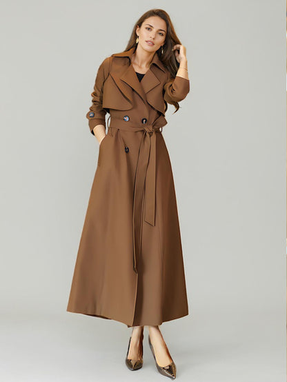 Women's Trench Coat Modern Polyester Turndown Collar Buttons Full Length Coat