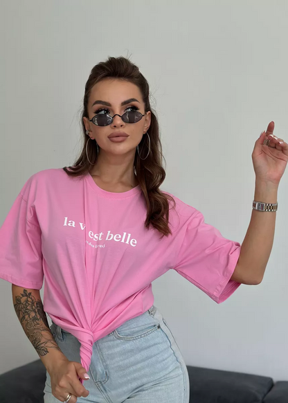 Belle Vie - Oversized Cotton Tee in Pink
