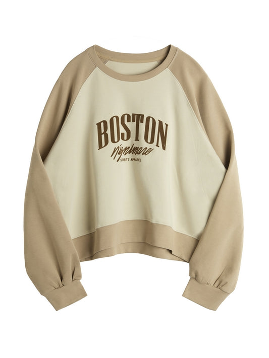 Letter Print Color Block Splice Raglan Oversized Hoodie
