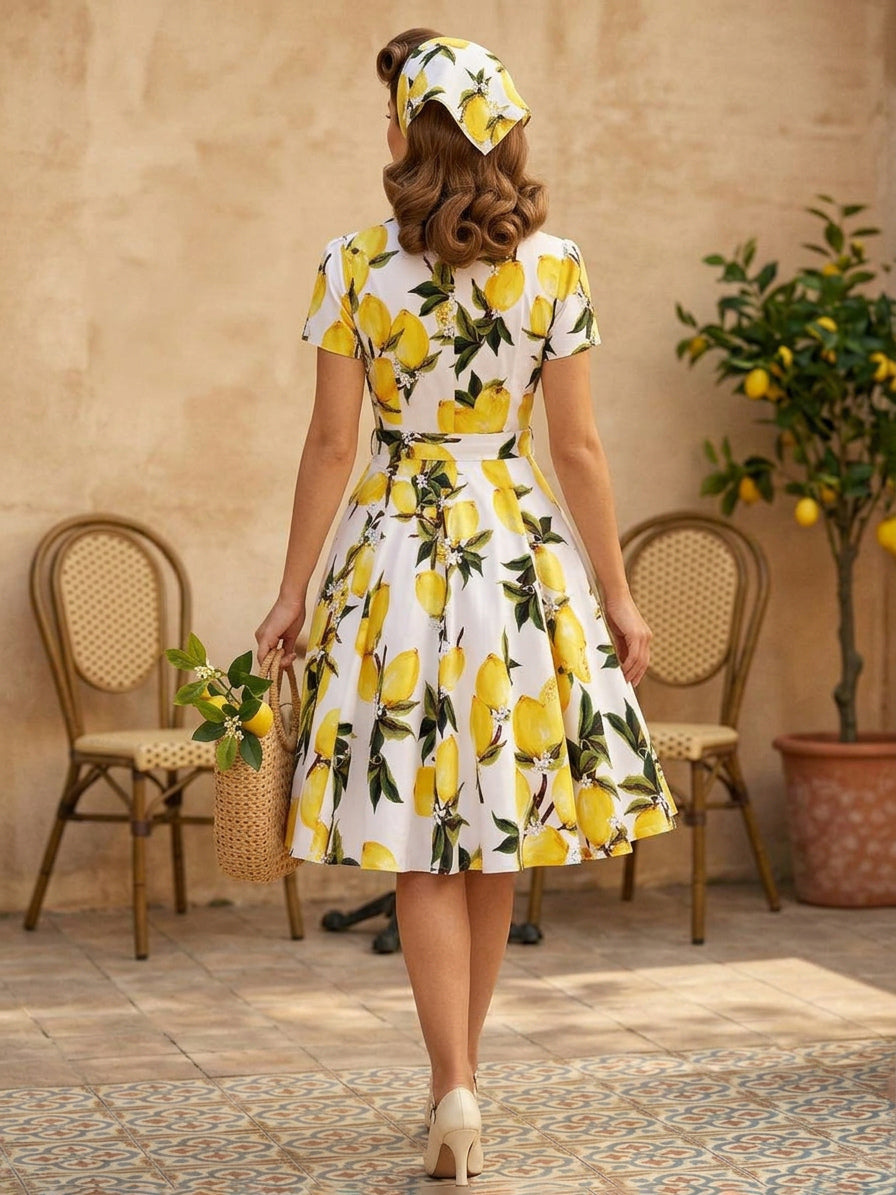 Vintage Printed Tea Dress for Women - 1950s A-Line Belted Short Sleeve Rockabilly Swing Midi Dress - Holiday Picnic 2026