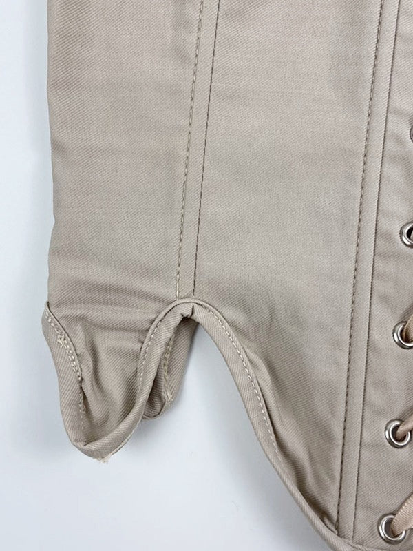 Solid Color Lace Up Asymmetric Corset Top