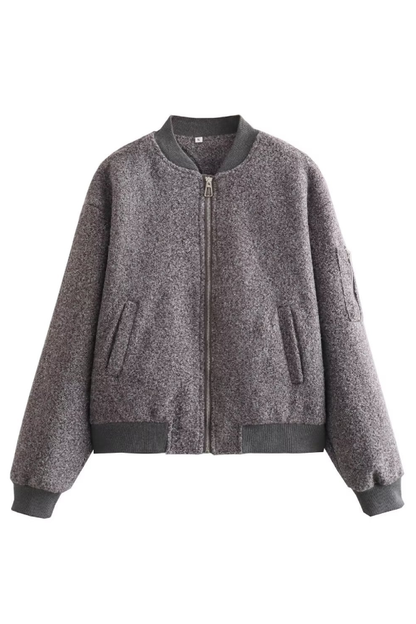 Stand Collar Loose Long Sleeve Ribbed Flight Jacket