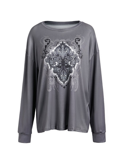 Vintage Print Oversized Long Sleeve Tee