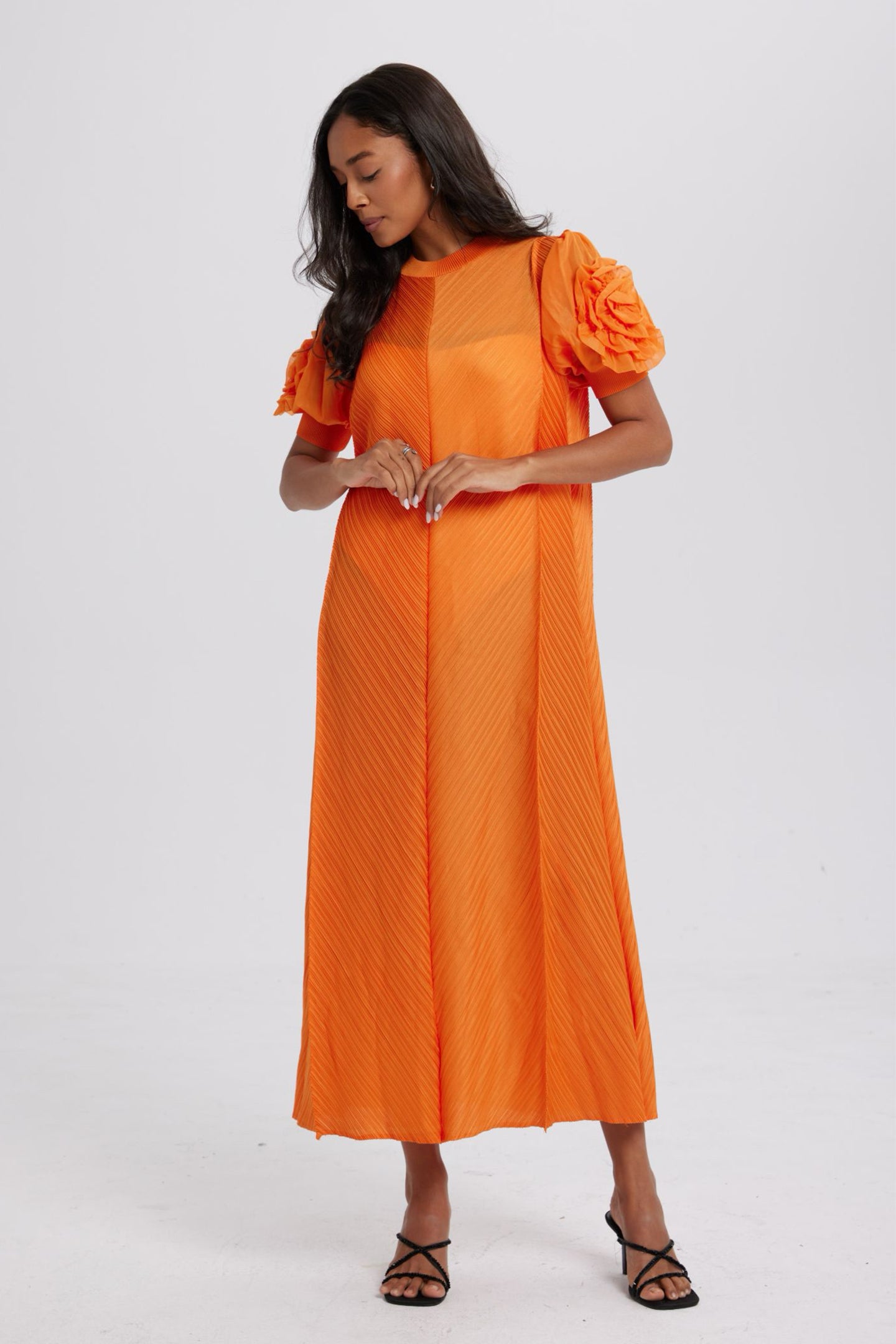 Jessica Floral Applique Textured Midi Dress