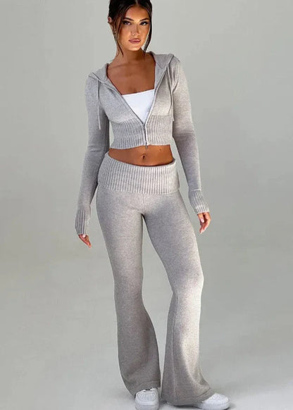 Bliss Knit - Fitted Hoodie and Flare Pants Set
