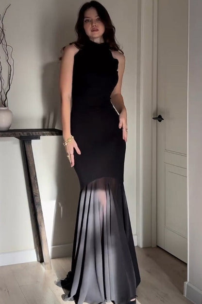 Solid Color Mesh Fitted Sexy Bodycon Maxi Dress