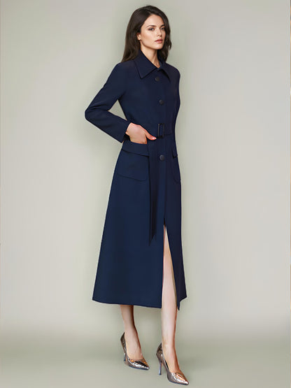 Women's Trench Coat Fashion Polyester Turndown Collar Sash Long Sleeves