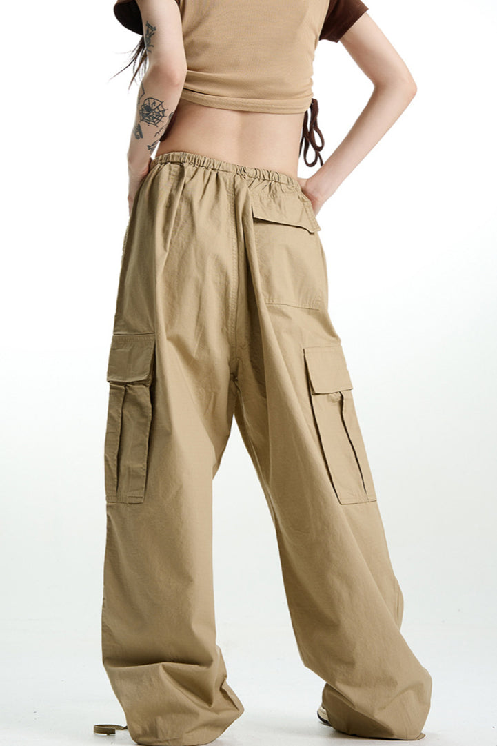 Vintage Khaki Wide Leg Cargo Pant