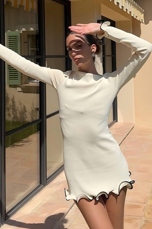 Elegant Round Neck Ruffle Cocktail Dress