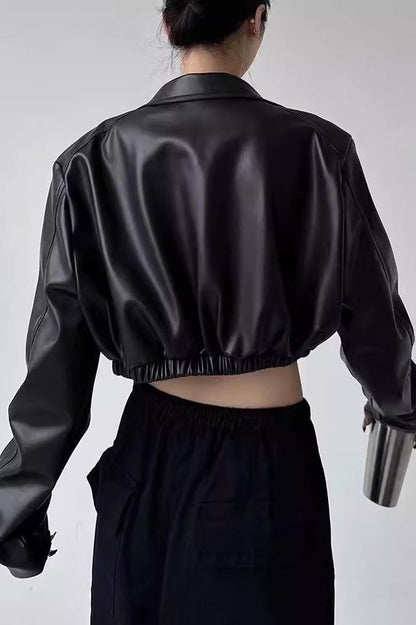 Turn Down Collar Biker Short Jacket